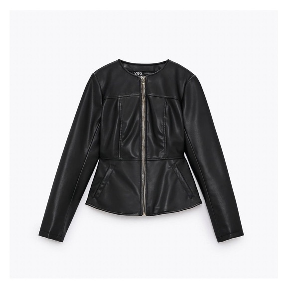 HP ✨NWOT 🖤 Zara Double Zippered Faux Leather Jacket - Picture 6 of 12